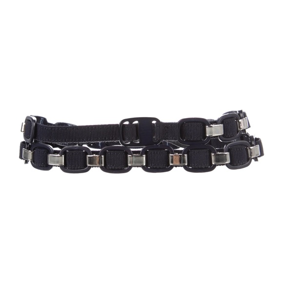 NWOT FERRAGAMO chain link silver hardware navy ribbon buckle belt